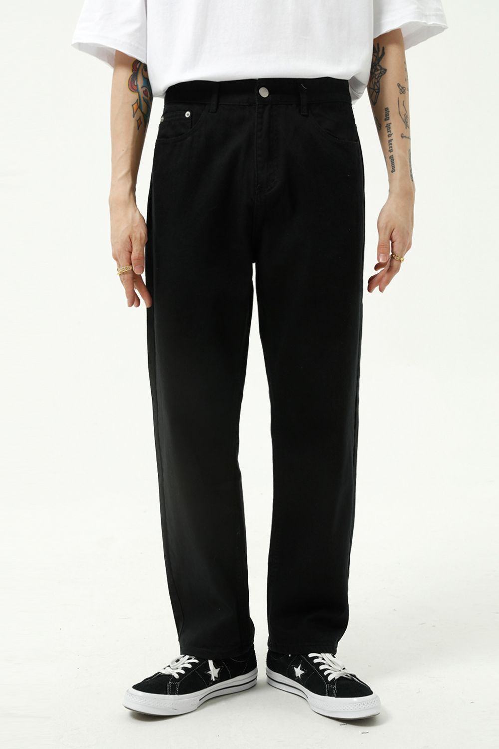Mens Washed Straight-Leg Slim Jeans in Black