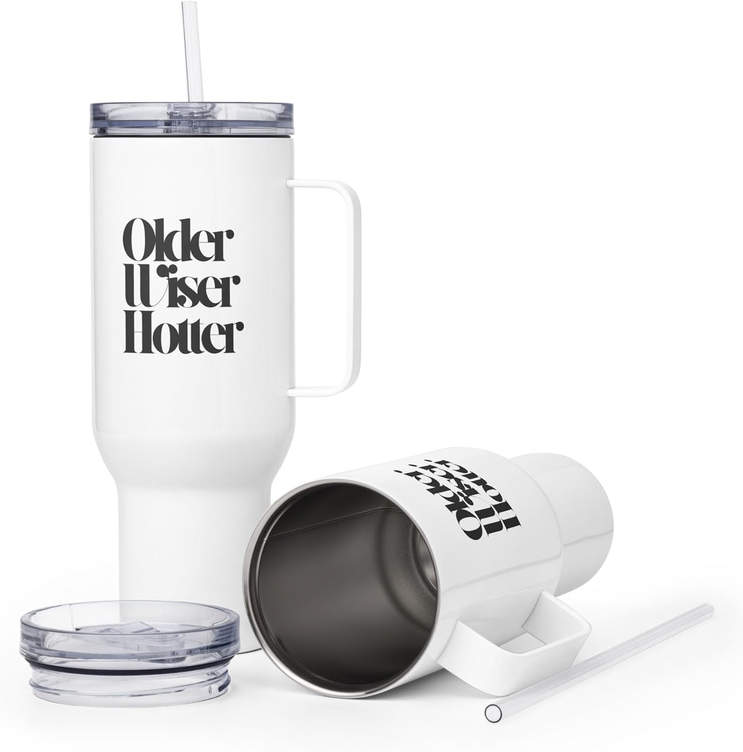 Older Wiser Hotter Travel Mug With a Handle – Mug – Stainless Steel Cute Morning Coffee Cup for Confident Women & Men, Boss Babe, Best Friend, Mom, Sister, Wife, Husband