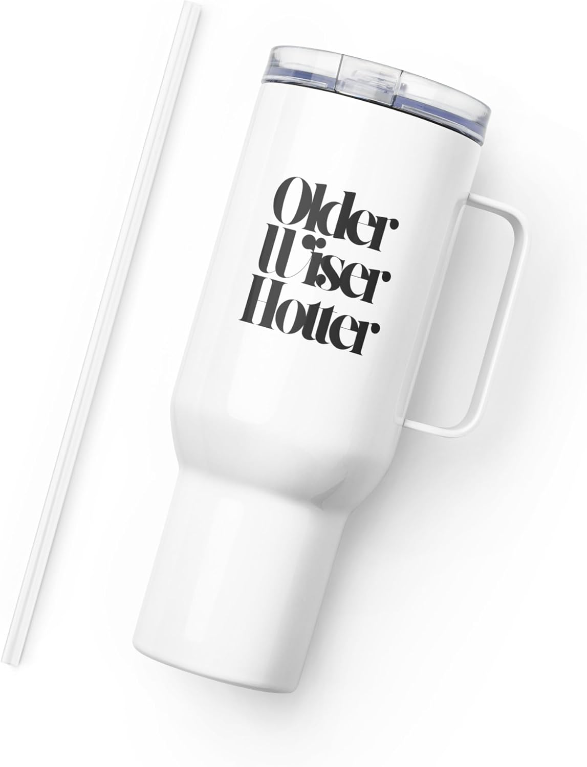 Older Wiser Hotter Travel Mug With a Handle – Mug – Stainless Steel Cute Morning Coffee Cup for Confident Women & Men, Boss Babe, Best Friend, Mom, Sister, Wife, Husband