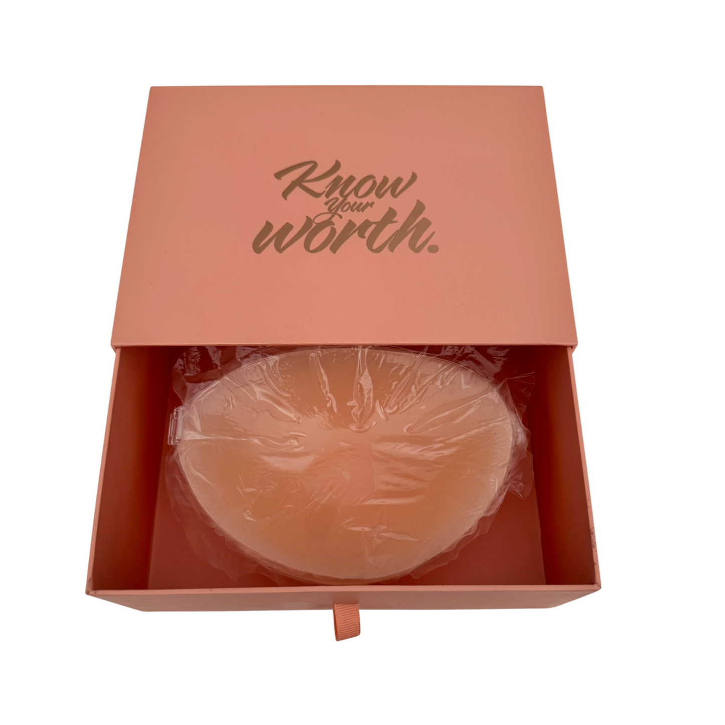 Know Your Worth Silicone Adhesive Strapless Bra - Reusable Backless Bra with Clear Front Clasp - Invisible Lift for Dresses & Formal Wear