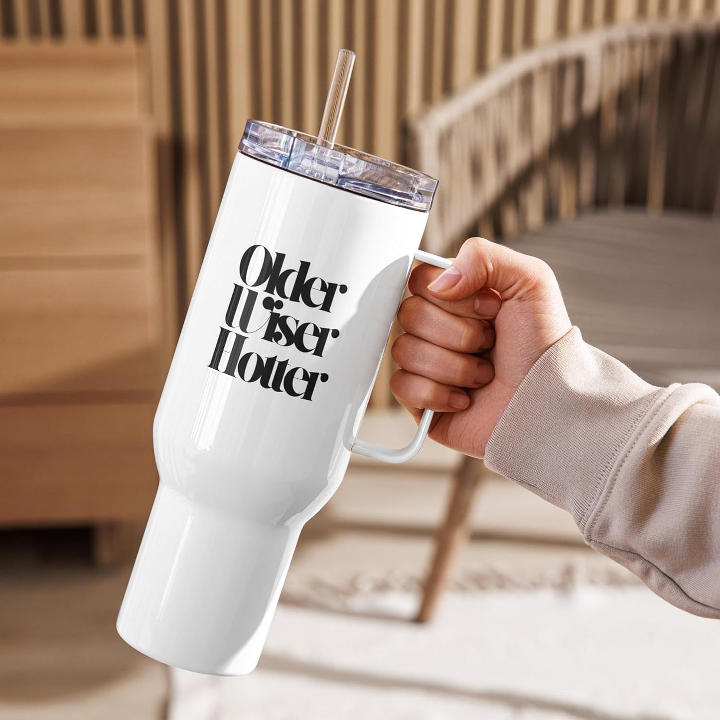 Older Wiser Hotter Travel Mug With a Handle – Mug – Stainless Steel Cute Morning Coffee Cup for Confident Women & Men, Boss Babe, Best Friend, Mom, Sister, Wife, Husband