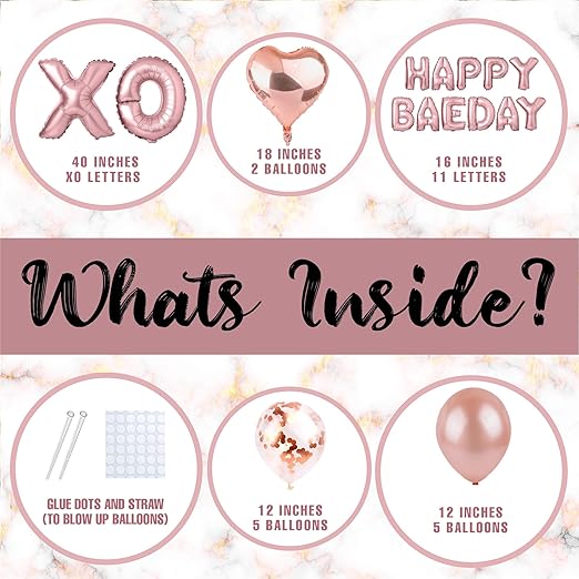 Happy Baeday Balloon Kit in Rosegold | Valentines Day Balloon Decorations | Giant 40 inch X and O in Rosegold | Galentines Day | Anniversary