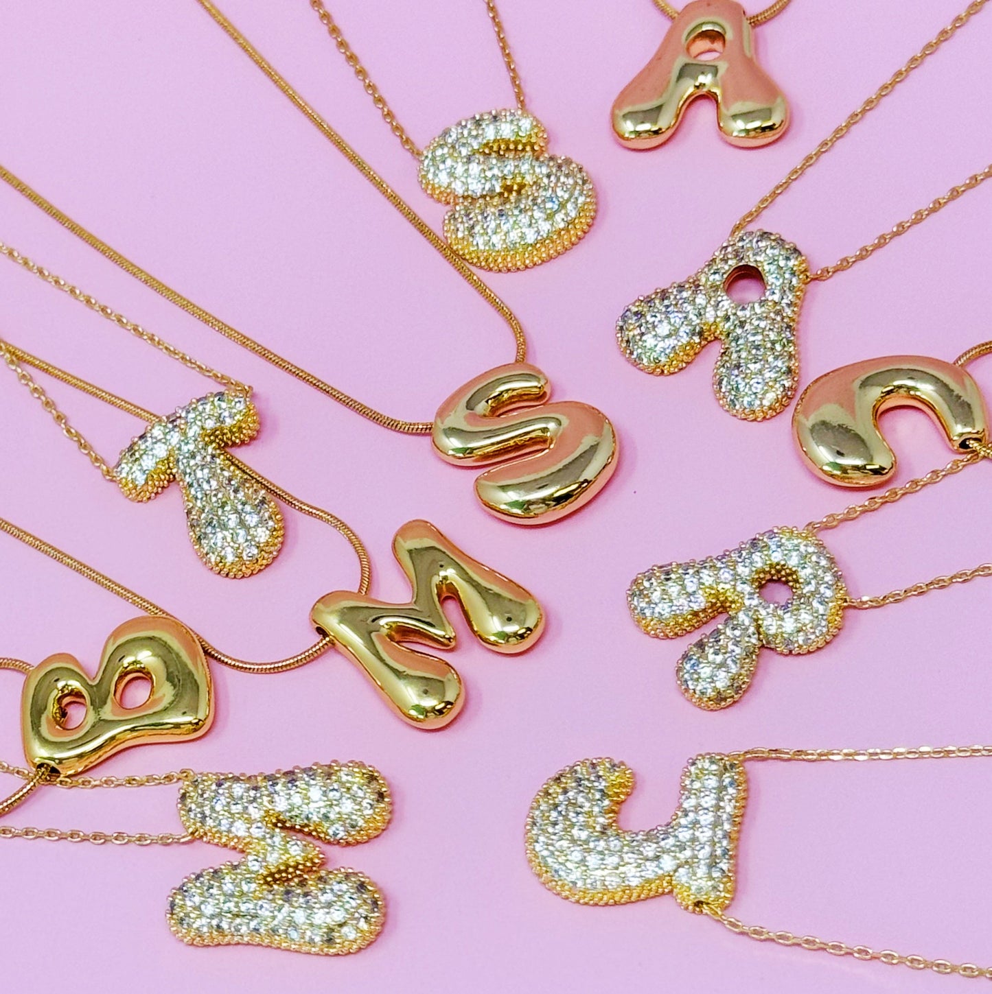 Crystal Bubble Throwy Letter Necklace