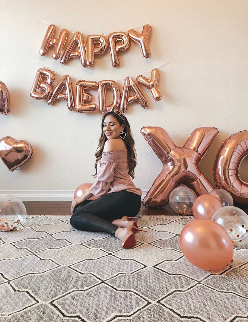 Happy Baeday Balloon Kit in Rosegold | Valentines Day Balloon Decorations | Giant 40 inch X and O in Rosegold | Galentines Day | Anniversary