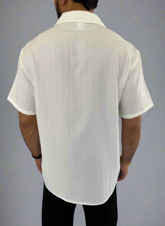 Mens Summer Edge Short Sleeve Button Up Shirt ivory back full