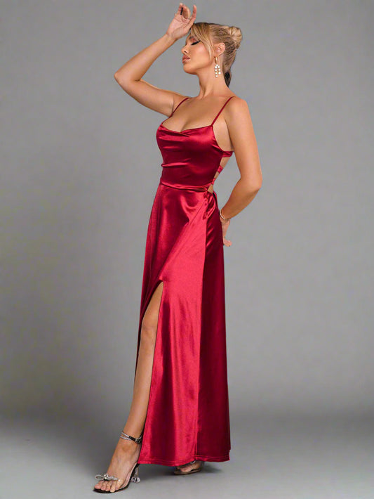 The Velvet Vow Dress in Merlot Satin