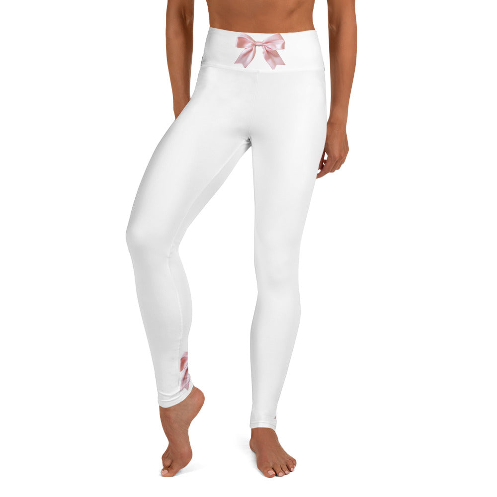 Pink Bow Yoga Pants in White