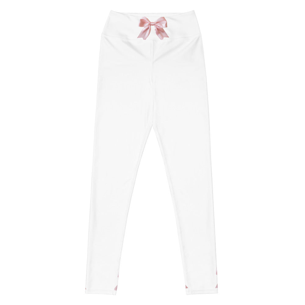 Pink Bow Yoga Pants in White
