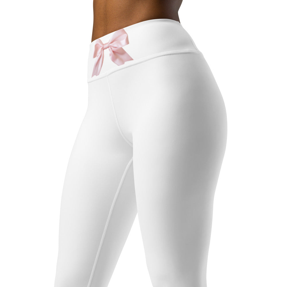 Pink Bow Yoga Pants in White