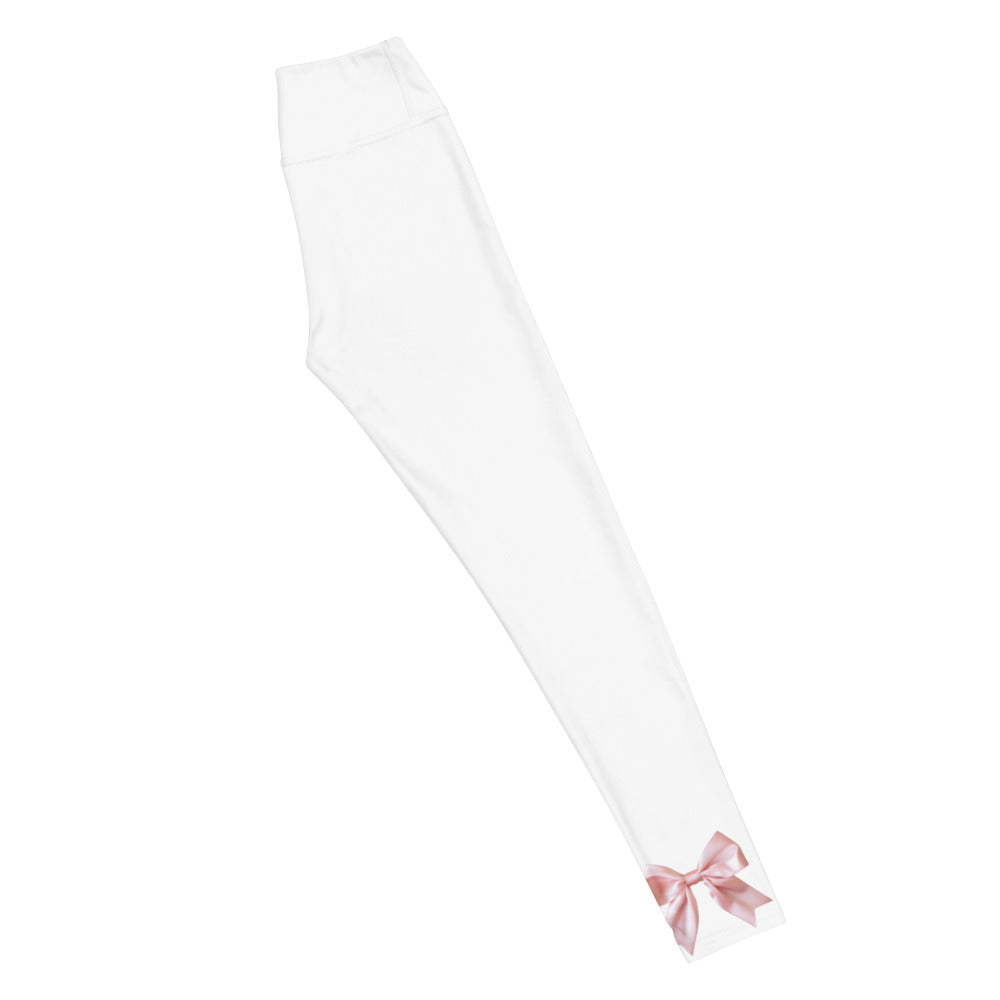 Pink Bow Yoga Pants in White