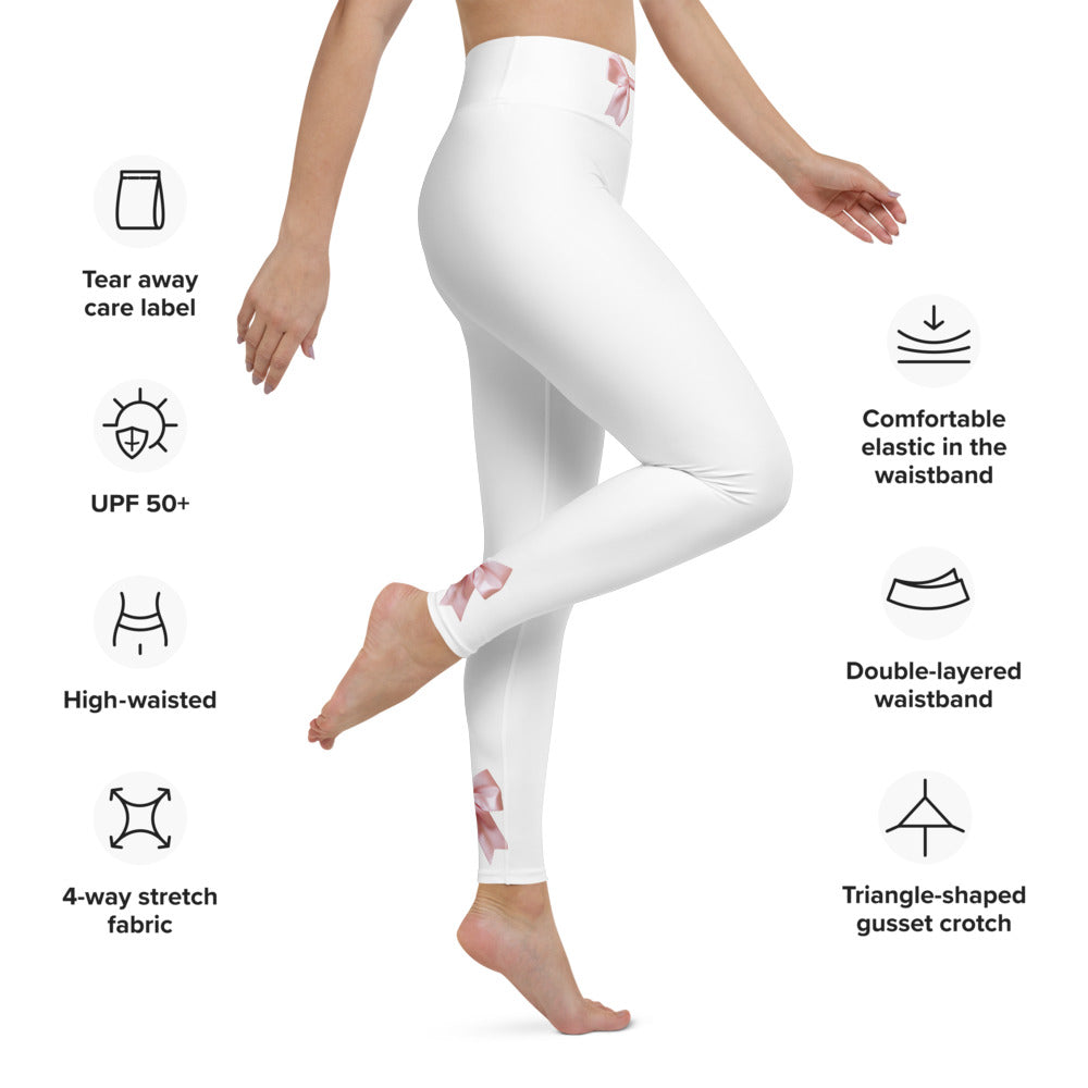 Pink Bow Yoga Pants in White