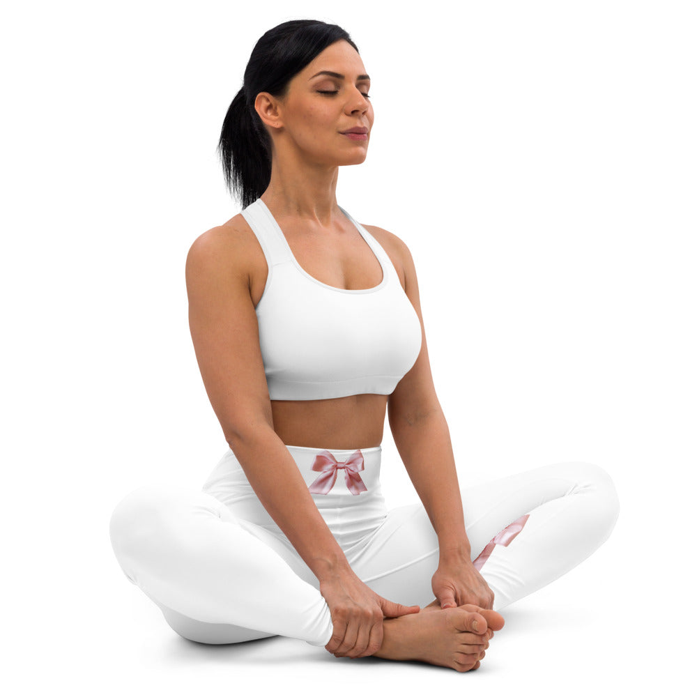 Pink Bow Yoga Pants in White