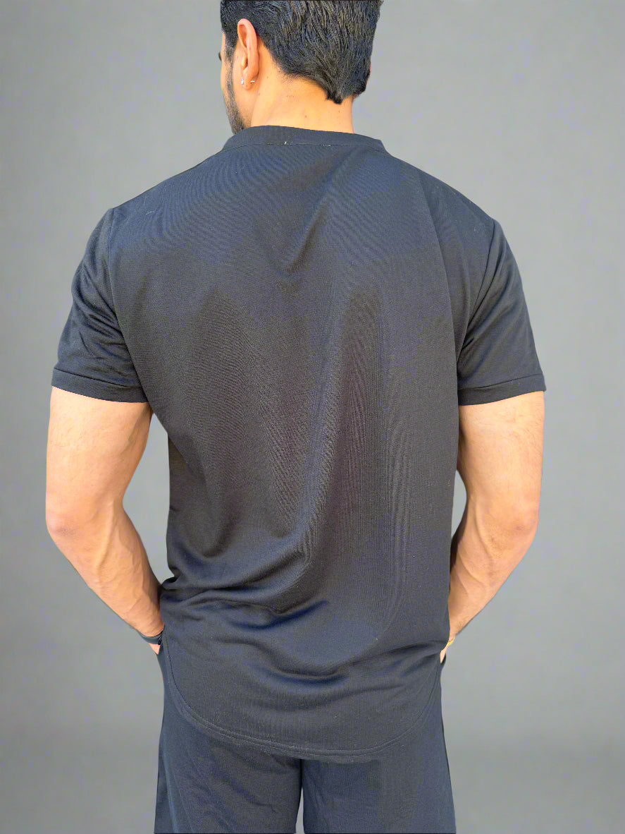 Mens Daily Errands Shirt and Short Outfit Set in black closeup