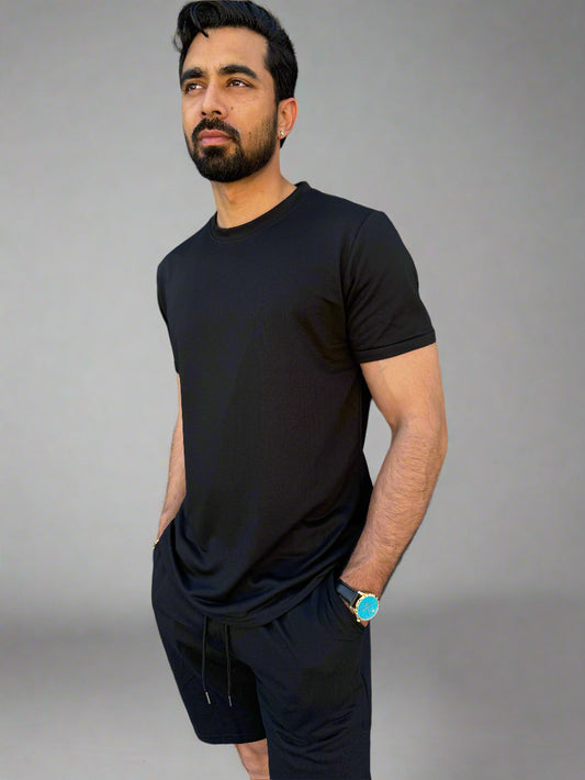 Mens Daily Errands Shirt and Short Outfit Set in black angle