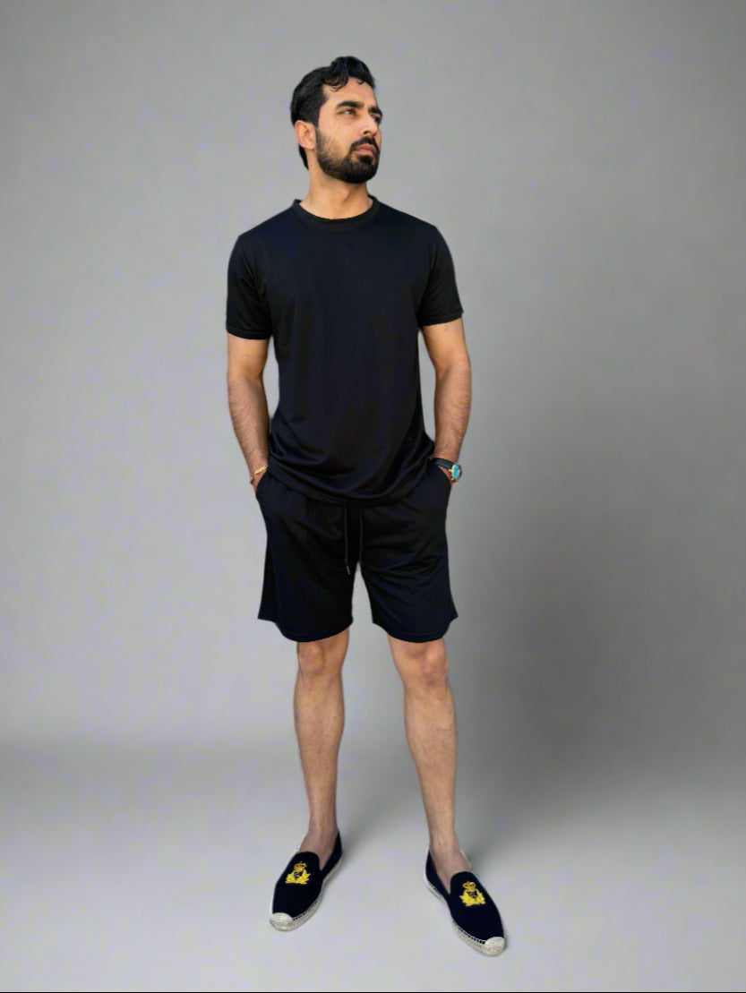 Mens Daily Errands Shirt and Short Outfit Set in black front full