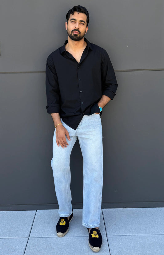 Mens Riviera Edge Button Up Shirt black rock front full