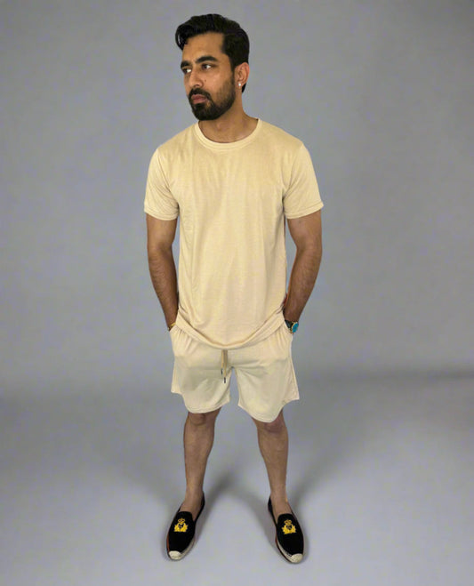 Love Supplies Mens Daily Errands Shirt and Short Outfit Set in Khaki front