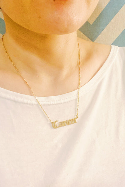 Old English Zodiac Necklace - Stainless Steel Gold Plated