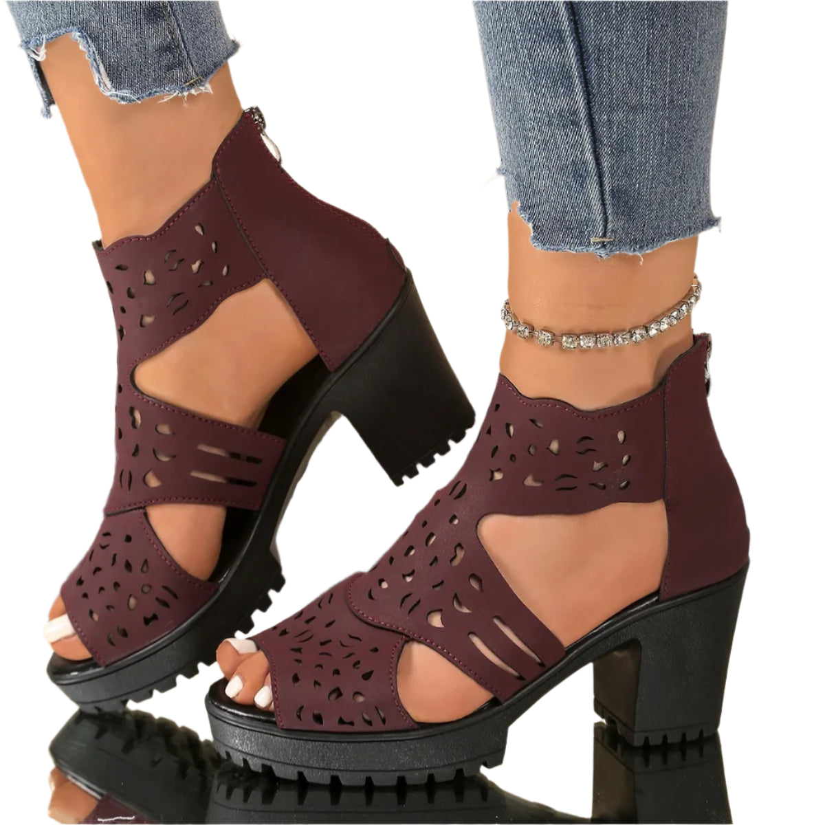 Eyelet Block Cutout Booties
