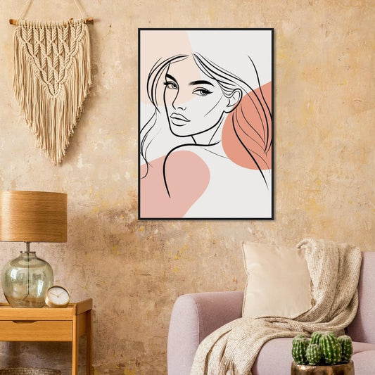 The Maya in Neutrals - Minimalist Woman Line Artwork - Ready To Hang (Framed)