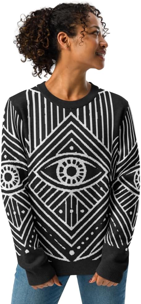 Humsa Knitted Crew Neck Sweater - Evil Eye Design - Luxury Streetwear