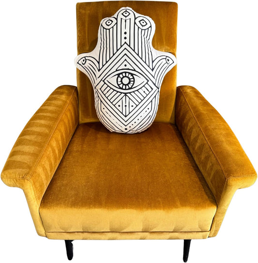 Hamsa Hand Decorative Throw Pillow, Evil Eye Design, Black and White - Handmade Humsa Evil Eye Shaped Pillow