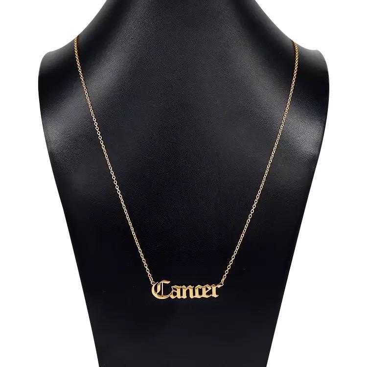 Old English Zodiac Necklace - Stainless Steel Gold Plated