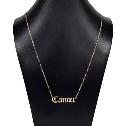 Old English Zodiac Necklace - Stainless Steel Gold Plated