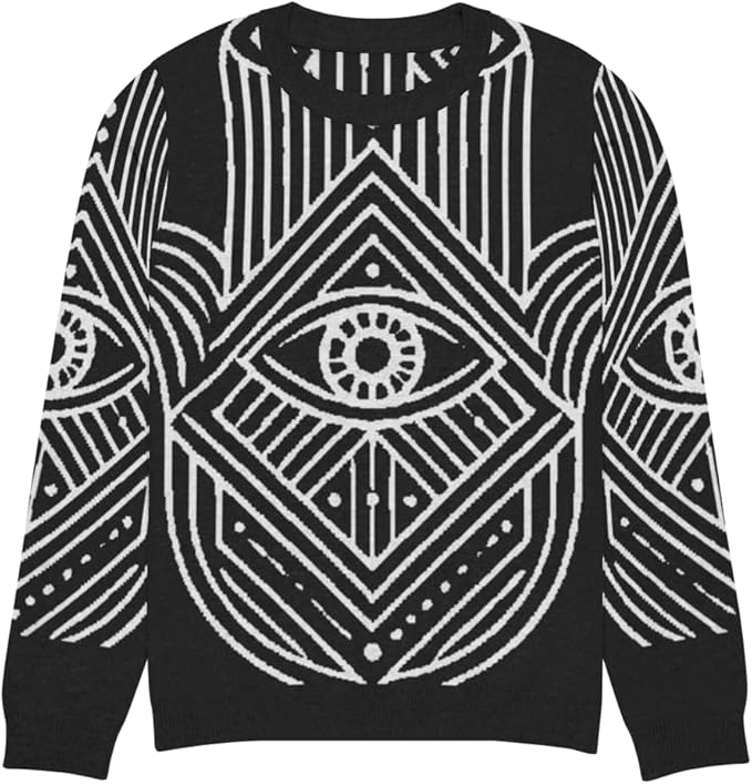 Humsa Knitted Crew Neck Sweater - Evil Eye Design - Luxury Streetwear