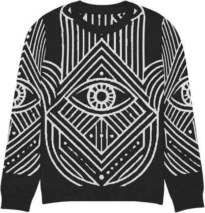 Mens Hamsa Knitted Crew Neck Sweater - Evil Eye Design - Luxury Streetwear