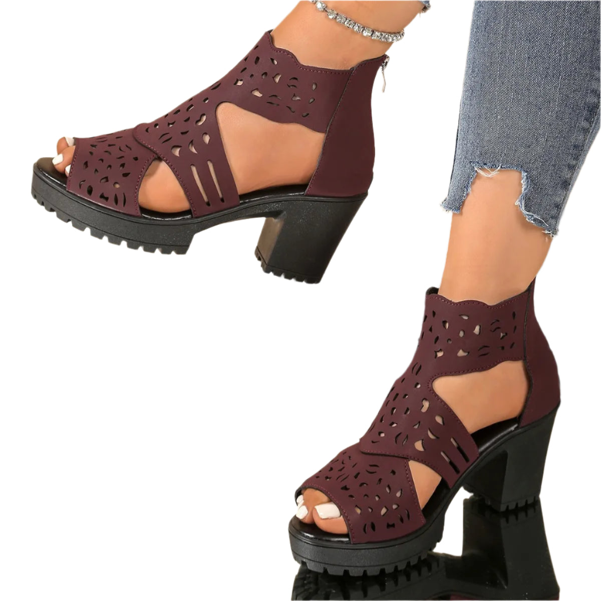 Eyelet Block Cutout Booties