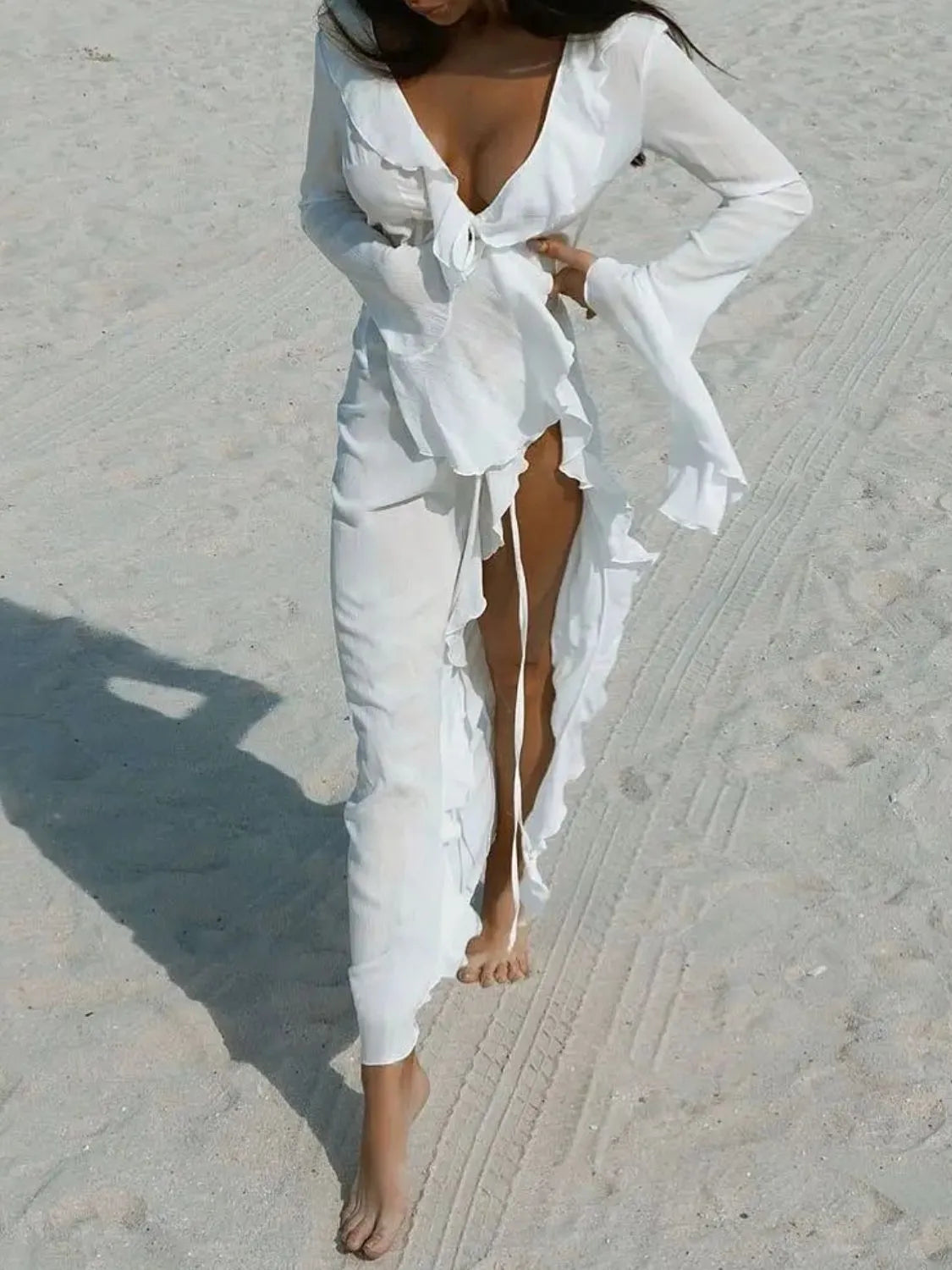 Ruffled Long Sleeve Cover-Up Dress for Summer Love Supplies Ruffled Long Sleeve Cover-Up Dress for Summer Love Supplies