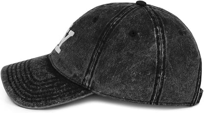 NY Vintage Cotton Twill Dad Hat in Black – High Quality Embroidered NYC Cap – Adjustable New York Dad Hat