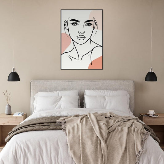 The Carmen in Neutrals - Minimalist Woman Line Artwork Print (Framed)