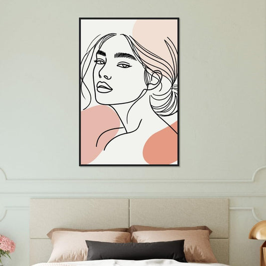 The Asta in Neutrals - Minimalist Woman Line Artwork - Ready To Hang (Framed)