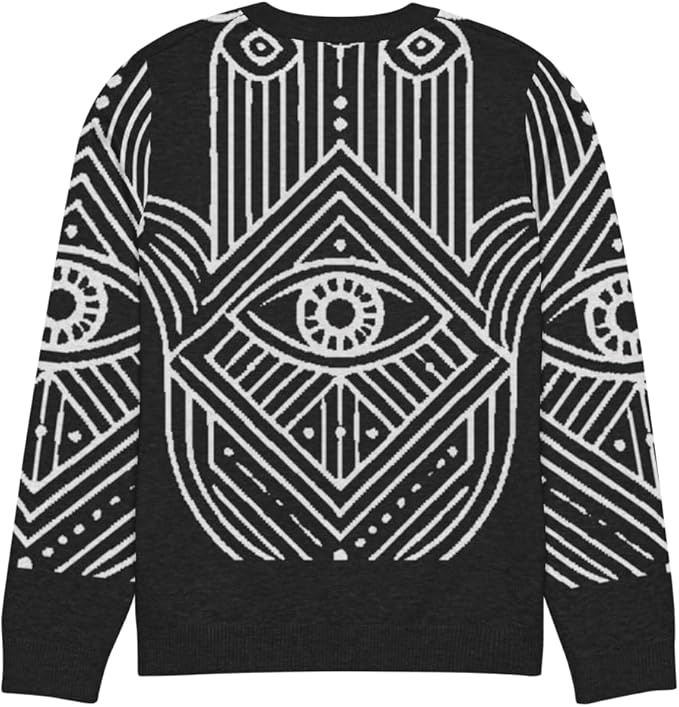 Humsa Knitted Crew Neck Sweater - Evil Eye Design - Luxury Streetwear