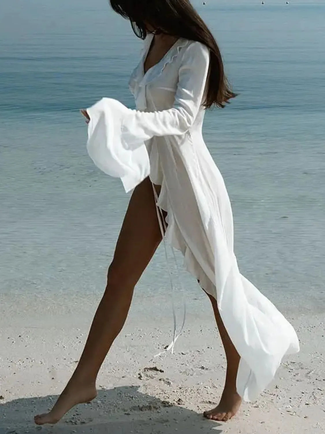 Ruffled Long Sleeve Cover-Up Dress for Summer Love Supplies Ruffled Long Sleeve Cover-Up Dress for Summer Love Supplies