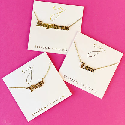 Old English Zodiac Necklace - Stainless Steel Gold Plated