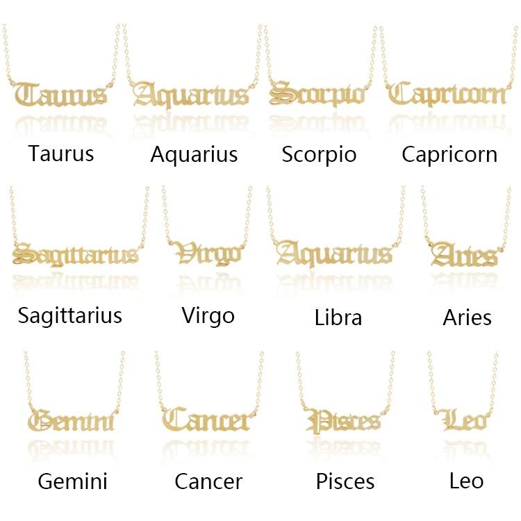 Old English Zodiac Necklace - Stainless Steel Gold Plated