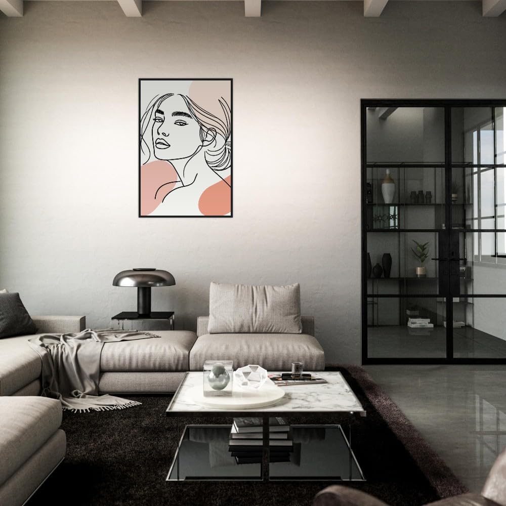The Asta in Neutrals - Minimalist Woman Line Artwork - Ready To Hang (Framed)
