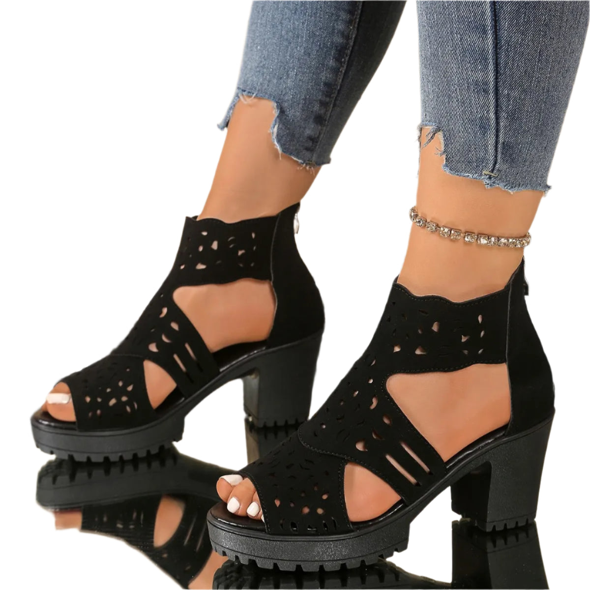 Eyelet Block Cutout Booties