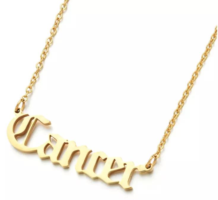 Old English Zodiac Necklace - Stainless Steel Gold Plated