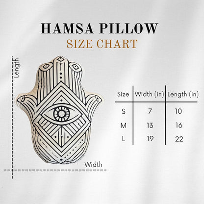 Hamsa Hand Decorative Throw Pillow, Evil Eye Design, Black and White - Handmade Humsa Evil Eye Shaped Pillow