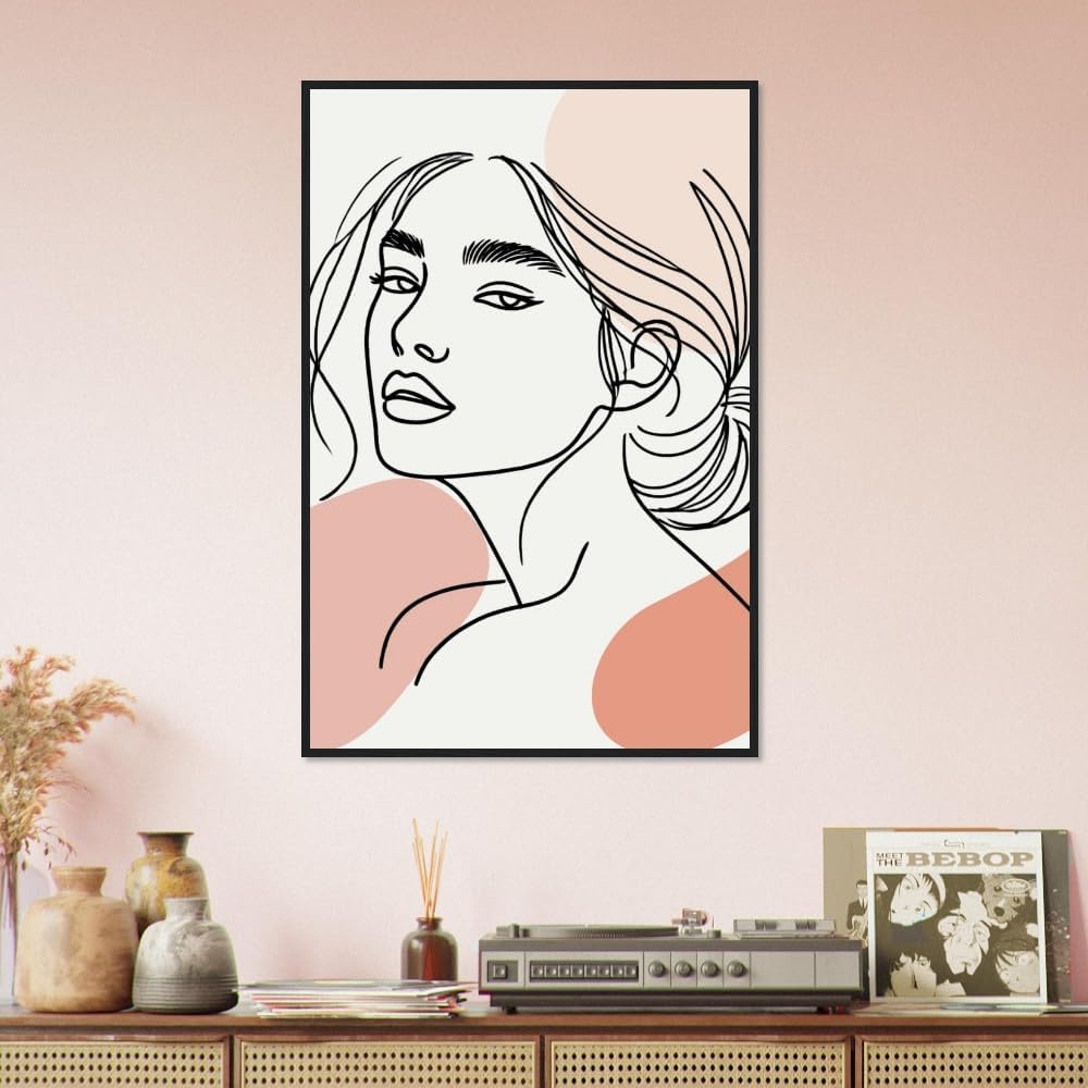 The Asta in Neutrals - Minimalist Woman Line Artwork - Ready To Hang (Framed)