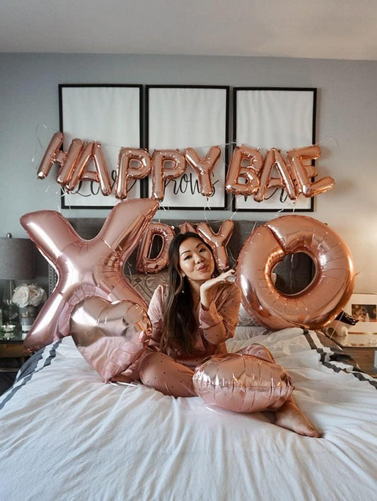 Happy Baeday Balloon Kit in Rosegold | Valentines Day Balloon Decorations | Giant 40 inch X and O in Rosegold | Galentines Day | Anniversary