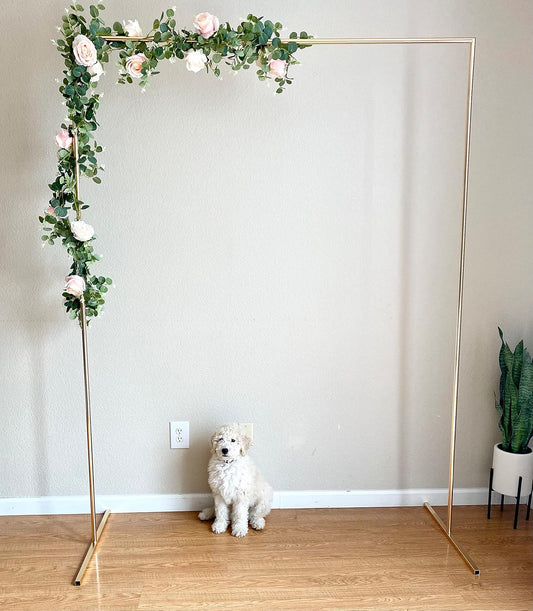 Gold Portable Photo Background Frame Kit | Includes Metal Gold Stand, 2 Flower Vines, Travel Bag | Minimalist Wedding Arch, Photo Booth Backdrop