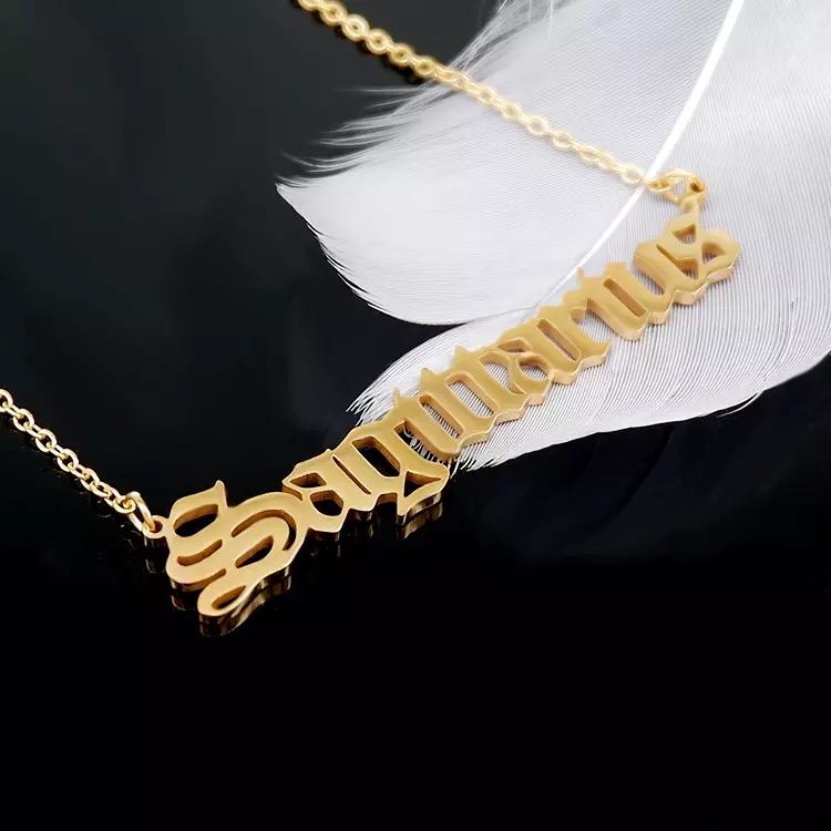Old English Zodiac Necklace - Stainless Steel Gold Plated