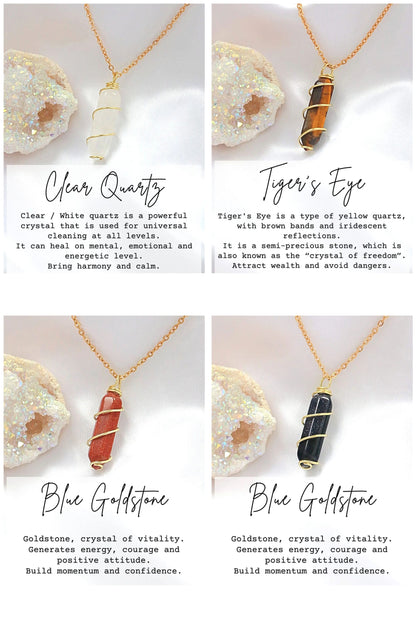 18 Karat Double Ended Natural Healing Crystals Hand Wired Necklace