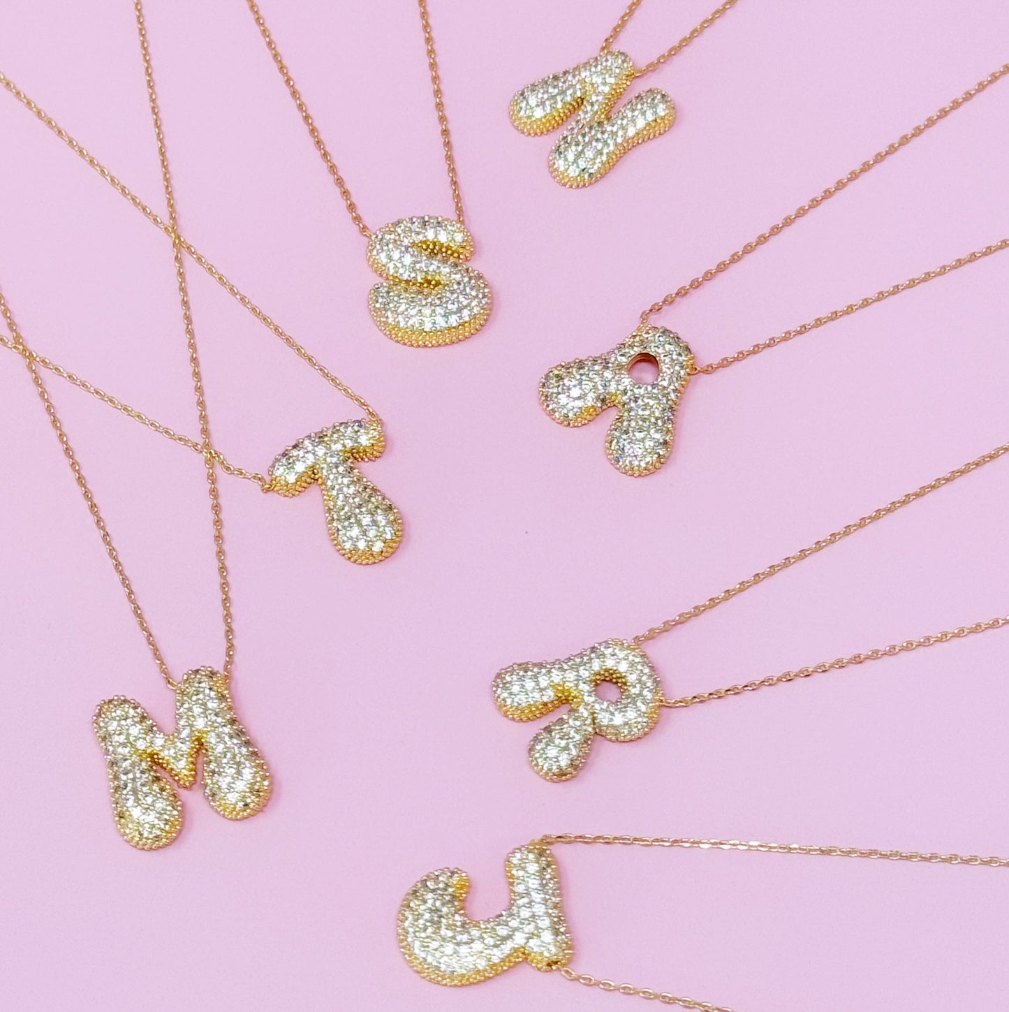 Crystal Bubble Throwy Letter Necklace