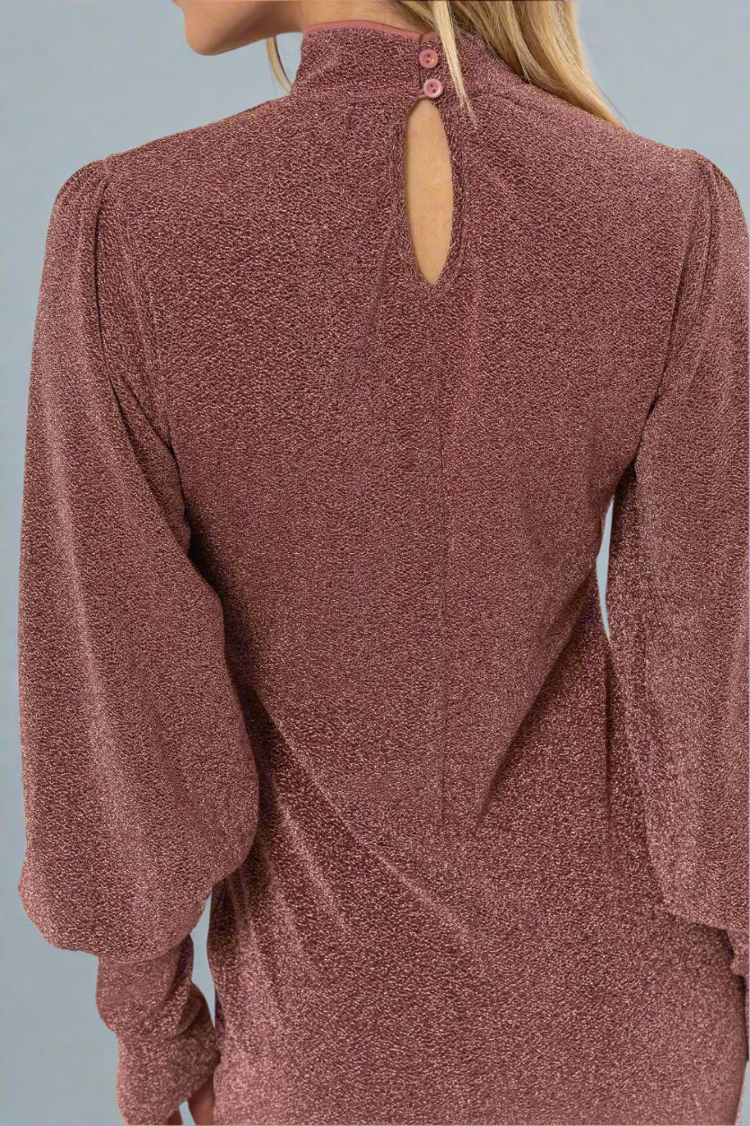 HYFVE Glitter Mock Neck Long Sleeve Mini Dress back